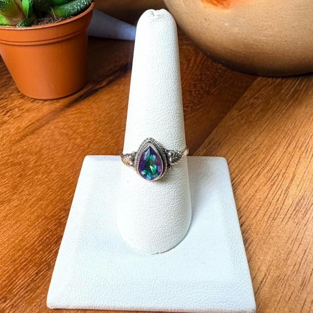 Teardrop Mystic Topaz Ring - Size 9 - .925 Sterling Silver